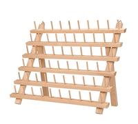 Kurtzy Porta Hilos de Madera para 60 Carretes de Hilo - Organizador Costura de Mesa con Ganchos para Colgarlo - Organizador de Hilos de Madera de Haya Soporte Hilos Bordado, Costura, Hacer Colchas