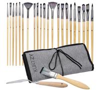Kurtzy Set 24 Piezas Pinceles Pintura para Artistas con Estuche - Set Pinceles de Nailon para Pintura Acrílica, Acuarela, Óleo o Gouache - para Pintura Facial, Miniaturas, Nail Art y Pintar Rocas