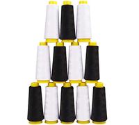 Kurtzy Set de Hilos Blanco y Negro Poliéster Máquina de Coser (Pack de 12) 11,5 cm con 900 Metros de Hilo - Kit de Bobinas de Hilo 2 Colores Coser a Mano y a Máquina - Cono de Hilo