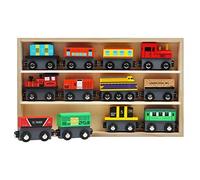 Kurtzy Tren de Madera Magnético con Caja de Almacenaje (Pack de 12) Locomotoras Educativas para Chicos y Chicas 3 + Años - Set Tren Madera Compatible con la Mayoría de Las Marcas de Vías de Tren