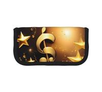 kurue Estuche de notas musicales doradas con estrella brillante caída, 3 compartimentos, caja multifunción con cremallera, organizador para lápices, artículos de papelería