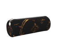 kurue Estuche de papel pintado dorado y negro de cuero, bolsa delgada para lápices, bolsa de papelería, bolsa de cosméticos portátil con cremallera