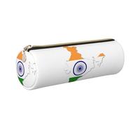 kurue Estuche de piel con diseño de mapa de la bandera de la India, estuche delgado para lápices, bolsa de papelería portátil, bolsa organizadora con cremallera