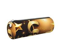 kurue Estuche de piel con diseño de notas musicales doradas con estrella brillante caída, bolsa de lápices delgada para lápices, bonita bolsa de papelería, bolsa de cosméticos portátil con cremallera