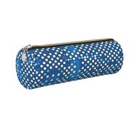 kurue Estuche de piel con patrón de lunares azules, bolsa delgada para lápices, bolsa de papelería, bolsa de cosméticos portátil con cremallera