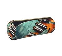 kurue Estuche de piel con patrones de guitarra musical, estuche delgado para lápices, bolsa de papelería portátil, bolsa organizadora con cremallera