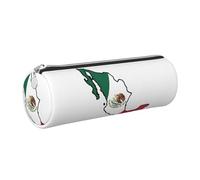 kurue Estuche de piel para bolígrafos, diseño de mapa de la bandera de México, estuche delgado para lápices, bonita bolsa de papelería, bolsa de cosméticos portátil con cremallera