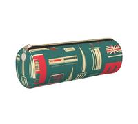 kurue Estuche retro escocés de cuero para bolígrafos, estuche delgado para lápices, bolsa de papelería, bolsa portátil para cosméticos con cremallera