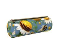 kurue Flying Bees Daisy Honey - Estuche de piel para bolígrafos, estuche delgado para lápices, bonita bolsa de papelería, bolsa de cosméticos portátil con cremallera