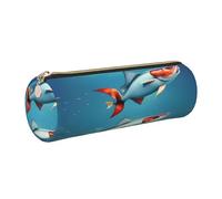 kurue Funda de piel con diseño de pez volador en el océano, bolsa delgada para lápices, bonita bolsa de papelería portátil, bolsa organizadora con cremallera