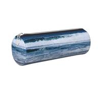 kurue Serene Coastal - Estuche de piel para bolígrafos, estuche delgado para lápices, bolsa de papelería, bolsa portátil para cosméticos, bolsa organizadora con cremallera