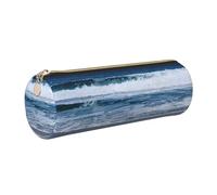 kurue Serene Coastal - Estuche de piel para bolígrafos, estuche delgado para lápices, bolsa de papelería, bolsa portátil para cosméticos, bolsa organizadora con cremallera