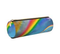 kurue Vibrante estuche de piel con diseño de arco iris, bolsa delgada para lápices, bonita bolsa de papelería, bolsa de cosméticos portátil con cremallera