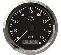 KUS Tacómetro universal RPM Gauge con cronómetro 8000RPM para motor de gasolina 85mm 12V/24V con luz de fondo (negro)
