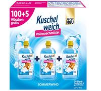 Kuschelweich Detergente completo de viento de verano (XXL: 105 WL) - Detergente líquido para 100 + 5 lavados - Detergente líquido (3 botellas) para ropa blanca