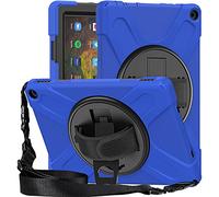 KUSEZJK Amazon Fire HD 10 2021 / Amazon Fire HD 10 Plus 2021 Caso, Tres Capa Resistente Cuerpo Completo Funda Protectora con Soporte/Correa de Mano/a Hombro Correa para Amazon Fire HD 10 2021 (Azul)