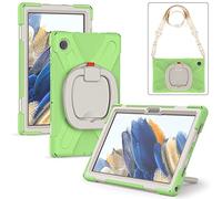 KUSEZJK Funda para Samsung Galaxy Tab A8 10.5 X200 X205, Carcasa Samsung Galaxy Tab A8 10.5 X200 X205, Funda Protectora Resistente para Niños con Soporte Giratorio & Correa de Hombro (Verde)