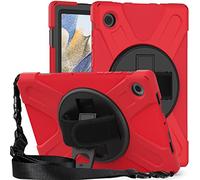 KUSEZJK Samsung Galaxy Tab A8 10.5 X200 X205 Caso, Tres Capa Resistente Cuerpo Completo Funda Protectora con Soporte/Correa de Mano/a Hombro Correa para Samsung Galaxy Tab A8 10.5 X200 X205 (Rojo)