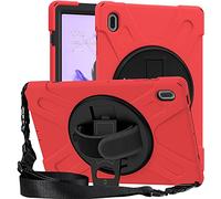 KUSEZJK Samsung Galaxy Tab S7 FE 12.4 T730 T735 T736B T736N Caso, Tres Capa Resistente Cuerpo Completo Funda Protectora con Soporte/Correa de Mano/a Hombro Correa para Galaxy Tab S7 FE 12.4" (Rojo)