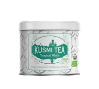 Kusmi Tea - Tropical White - Mezcla Orgánica de Té Blanco y Té Verde con Mango y Fruta de la Pasión - Té blanco Orgánico - Disfrutar Caliente o con Hielo - Lata de Té de 90g para aprox. 50 tazas