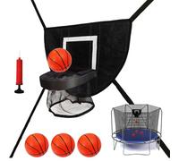 Kustimantu Aro de baloncesto para trampolín al aire libre, aro de baloncesto para cama elástica, ajustable, suave, reboteador de baloncesto, aro con 4 bolas, accesorio para cama elástica para jardín