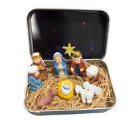 Kustimantu Belén de lata | Mini 3D portátil figuras sagradas joyas religiosas | figuras de Jesús de Navidad en caja de lata | para el hogar, salón, dormitorio, oficina