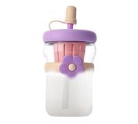 Kustimantu Botella de agua de vidrio transparente, vaso de vidrio transparente para bebidas | Vaso reutilizable con pajita y tapa, recipiente grande para café, té, leche, y bebidas
