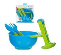 Kustimantu Cuenco para triturar papillas, con cuchara y tenedor, mango engrosado, apisonador portátil antiquemaduras | Plato de puré de verduras y molinillo, para verduras, pescado, patata, jengibre y