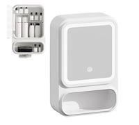 Kustimantu Espejo de baño con armario, espejo de baño con espacio de almacenamiento integrado, almacenamiento con iluminación LED regulable, estante magnético y diseño moderno para baño