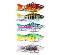 Kustimantu Lere de pesca natación, señuelo de pesca bajo | Encantos de pesca dura de múltiples articulaciones realistas Conjunto de bajo de 5 - Suministros versátiles para arroyos Rivers Ponds Lakes
