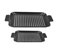 Kustimantu Sartén para cocinar en interiores, 2 sartenes antiadherentes con asas, utensilios de cocina para camping, uso interior y exterior para barbacoas de carbón vegetal, barbacoas ahumadas