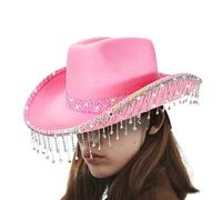 Kustimantu Sombrero de vaquero - Sombrero de vaquera con purpurina, tocado adornado con volantes y diamantes de imitación para fotos y fiestas