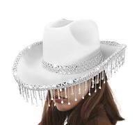 Kustimantu Sombrero vaquero occidental | Sombrero de vaquera con purpurina | Tocado adornado con volantes y diamantes de imitación para fotos y fiestas