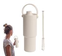 Kustimantu Tazas térmicas con tapas, taza de viaje aislada | 735 ml de gran capacidad taza de aspiradora de paja,Drinkware de doble pared con mango y paja, botella de agua fuga
