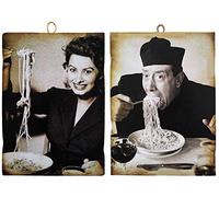KUSTOM ART 2 cuadros de estilo vintage con los famosos actores de Fernandel y Sofia Loren. Impresión sobre madera para decoración de restaurante pizzería hotel