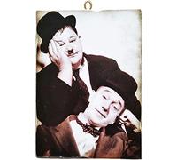 KUSTOM ART Cuadro cuadro de estilo vintage serie actores celebres, Stanlio y Ollio (Stan Laurel Oliver Hardy), impresión en madera, 10 x 15 cm