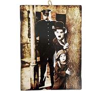 KUSTOM ART Cuadro de 30 x 40 cm. Estilo vintage actores famosos Charlie Chaplin actor divertido impresión en madera para decoración restaurante pizzería Trattoria Bar Hotel