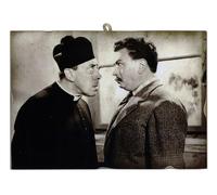 KUSTOM ART Cuadro de cuadros de estilo vintage, serie de actores famosos Fernandel (Don Camillo) Gino Ciervos (Peppone) estampado sobre madera 25 x 18 cm.
