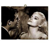KUSTOM ART Cuadro de cuadros de estilo vintage, serie de películas famosos actores italianos La Dolce Vita Marcello Mastroianni Anita Ekberg Impresión sobre madera 25 x 18 cm.