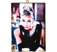KUSTOM ART Cuadro de estilo vintage Audrey Hepburn en la película Desayuno por Tiffany, impresión en madera, 10 x 15 cm