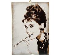 KUSTOM ART Cuadro de estilo vintage Audrey Hepburn en la película Desayuno por Tiffany, impresión en madera, 10 x 15 cm