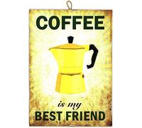 KUSTOM ART Cuadro de estilo vintage Coffee is My Best Friend. Impresión sobre madera para decoración restaurante pizzería Bar Hotel 25 x 18 cm.