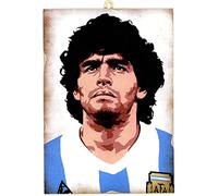 KUSTOM ART Cuadro de la Serie Grandes Campeones Deportivos Diego Maradona Impresión Láser sobre Madera MDF 25x18 cm
