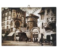 KUSTOM ART Cuadro de pared contorneado Serie Paisajes y Ciudad París Local Moulin Rouge Foto de época, impresión artística vintage sobre madera, 25 x 18 cm