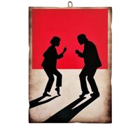 KUSTOM ART Cuadro de pared moldeado de la serie Actores Celebres Uma Thurman y John Travolta Pulp Fiction Baile Ilustración Minimal Impresión artística sobre madera 25 x 18 cm