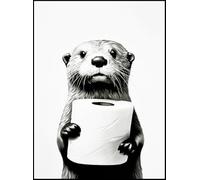 KUSTOM ART Cuadro de pared o de mesa Serie Animales Nutria, papel higiénico Impresión artística sobre madera, 30 x 21 cm
