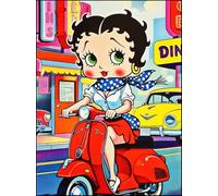 KUSTOM ART Cuadro de pared o de mesa Serie Cartoons Betty Boop en moto impresión artística sobre madera 30 x 21 cm