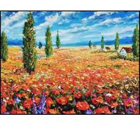 KUSTOM ART Cuadro de pared o de mesa Serie Pinturas Celebri Campo de flores y cipreses Impresión artística sobre madera 30 x 21 cm