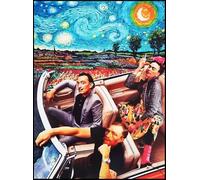 KUSTOM ART Cuadro de pared o de mesa Serie Pinturas Celebri La Noche Estrellada Parodia con Salvador Dali Frida Kahlo y Vincent Van Gogh en máquina Impresión artística sobre madera 30 x 21 cm