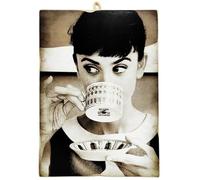 KUSTOM ART Cuadro de pared Serie Actores Celebres Audrey Hepburn beve Caffè The Impresión sobre madera 25 x 18 cm